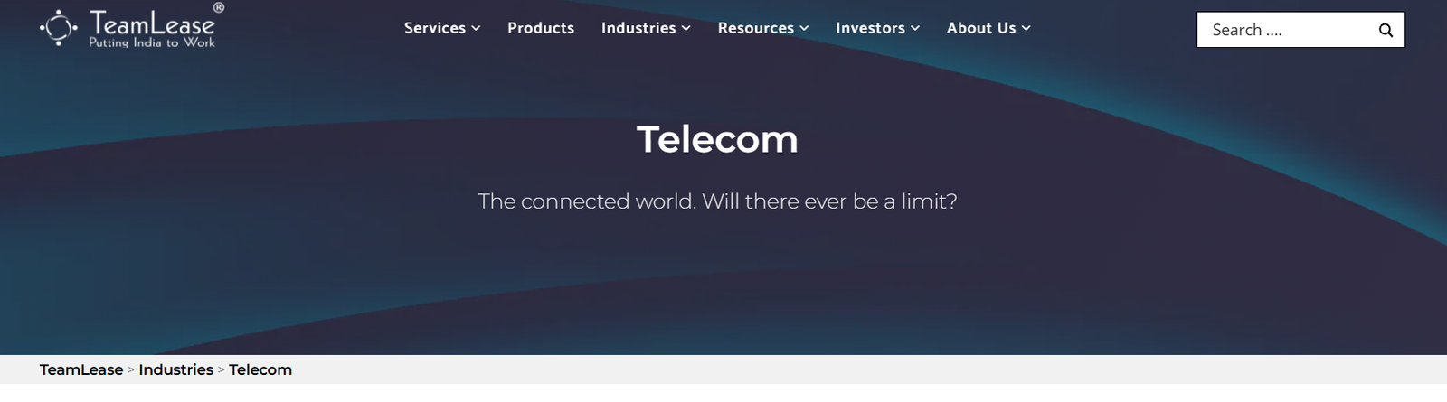 A snapshot of the TeamLease webpage for telecom recruitment in India